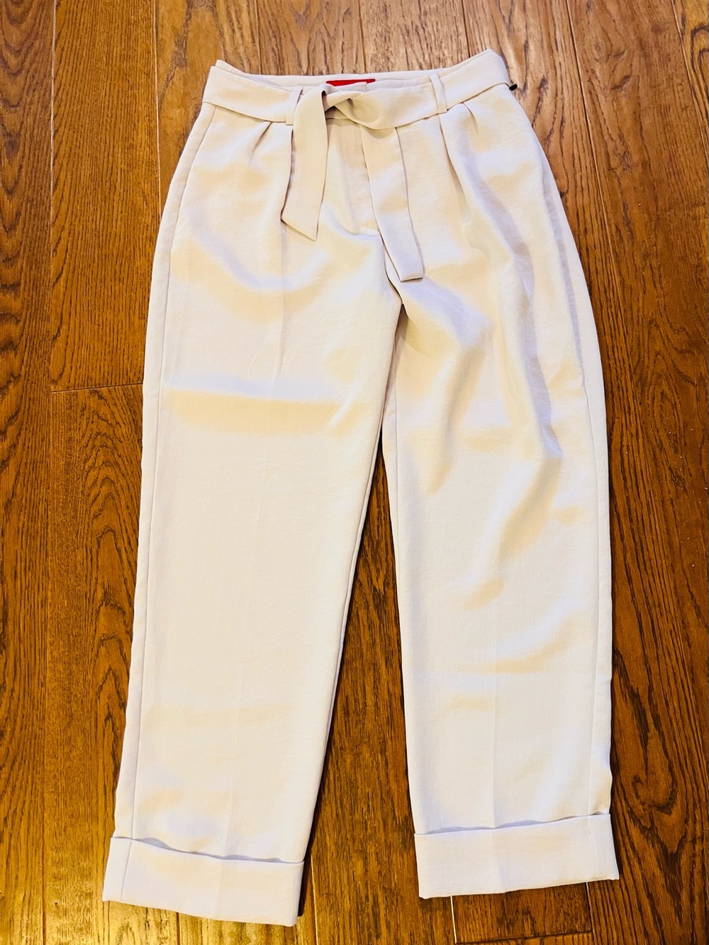 High-Rise Paperbag Tie-Waist Trousers in Cream